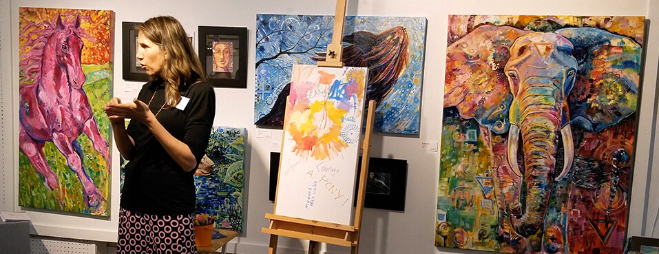Maine artist Larissa Davis presenter, inspirational speaker, demonstrating artist, art leasing, gallery openings