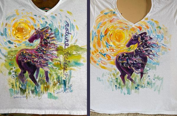 Sovereign T-shirts are unique, one-of-a-kind, hand-painted artwork on a t-shirt made by Larissa Davis