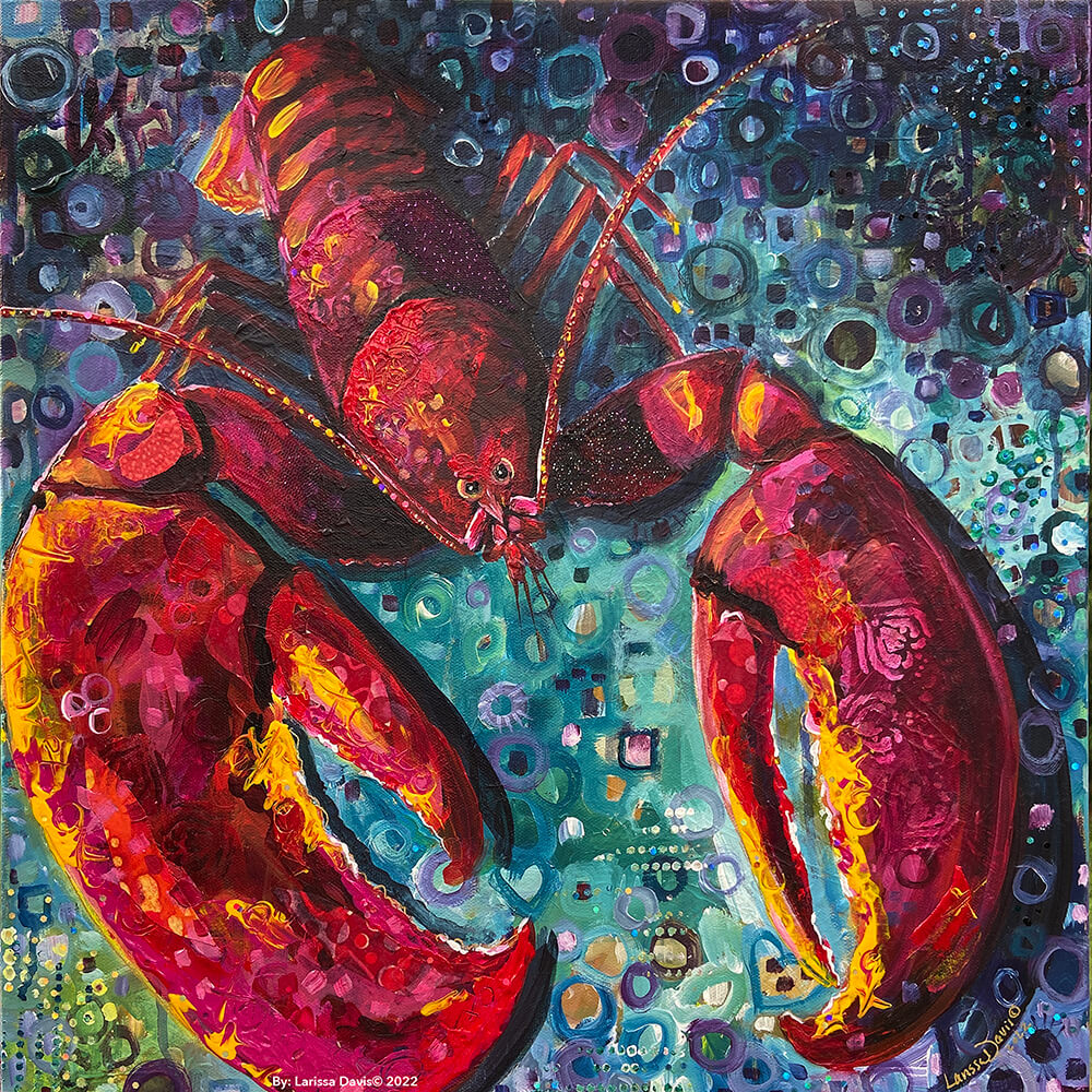 Rock LobSTAR by Maine artist Larissa Davis is an abstract expression of a lobster in the ocean