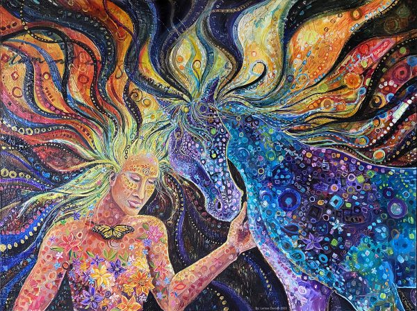 Dreamers inspirational visionary goddess horse painting by Larissa Davis