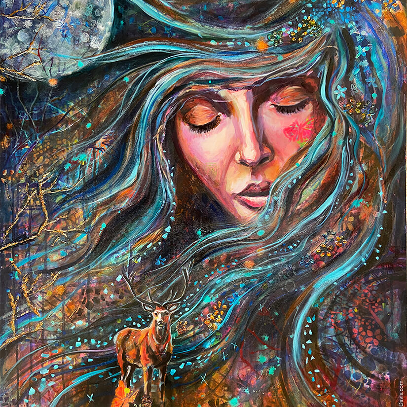 Tempest – Abstract Oil and Mixed Media Feminine Portrait, Spiritual Art of Renewal by Larissa Davis