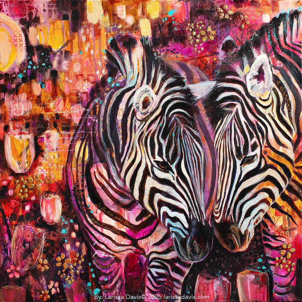 Cherish – Original Oil & Mixed Media Zebra Painting, Symbolic Art of Love and Freedom by Larissa Davis