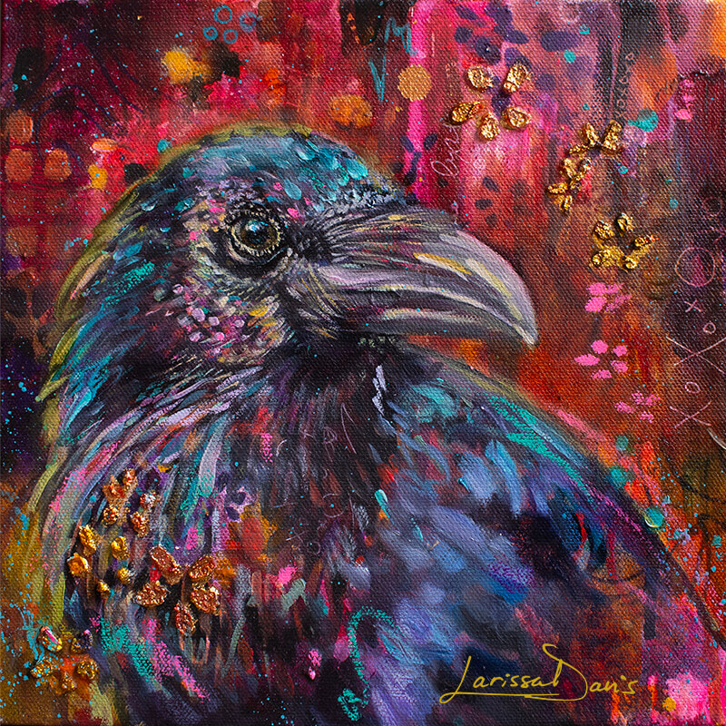 The Raven – Expressive Abstract Animal Portrait of Dark and Light by Larissa Davis