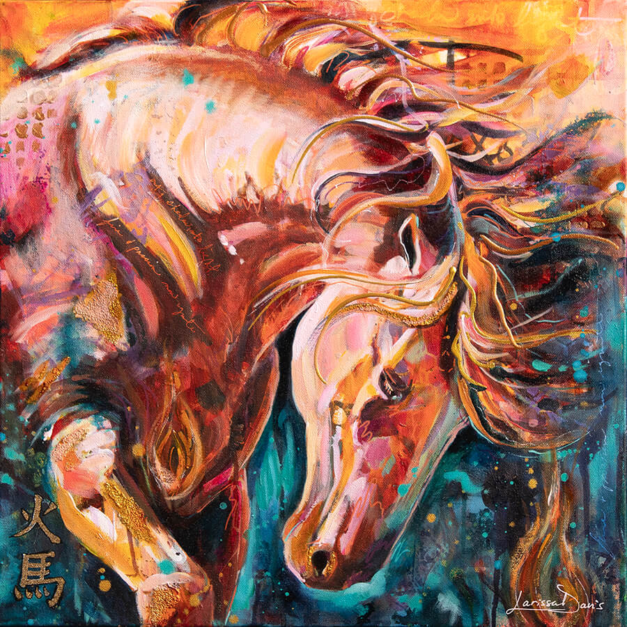 Wildfire – Powerful emotional abstract horse portrait by Larissa Davis