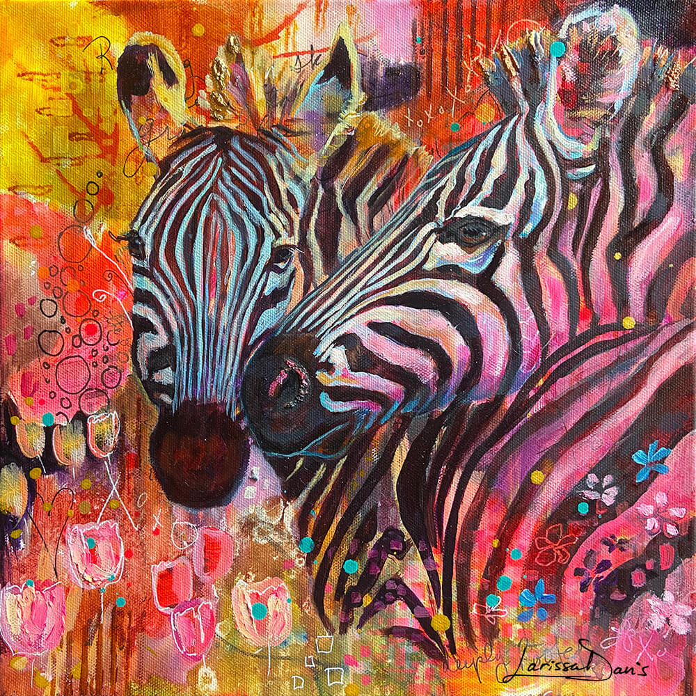 Lean On Me – Original Oil & Mixed Media Zebra Painting, Symbolic Art of Friendship by Larissa Davis