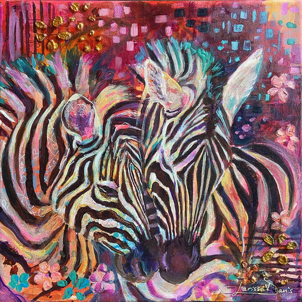 Friendship – Original Oil & Mixed Media Zebra Painting, Symbolic Art of Love and companionship by Larissa Davis