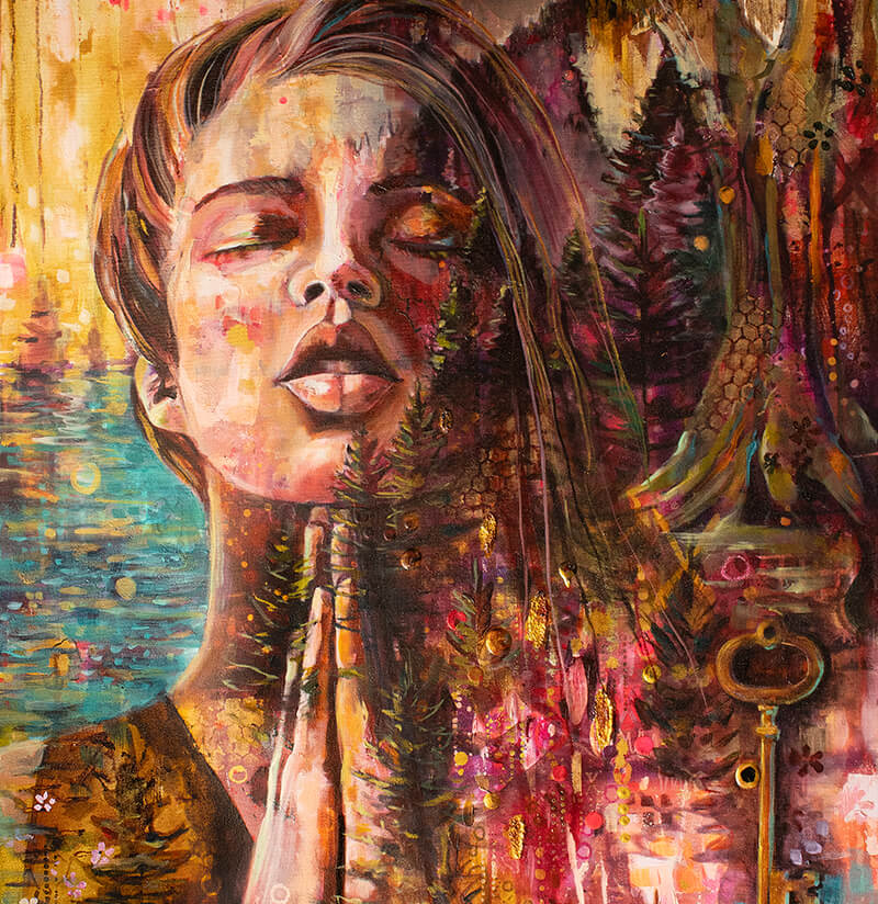 My Grace Portrait of Woman in Prayer in Nature by Larissa Davis