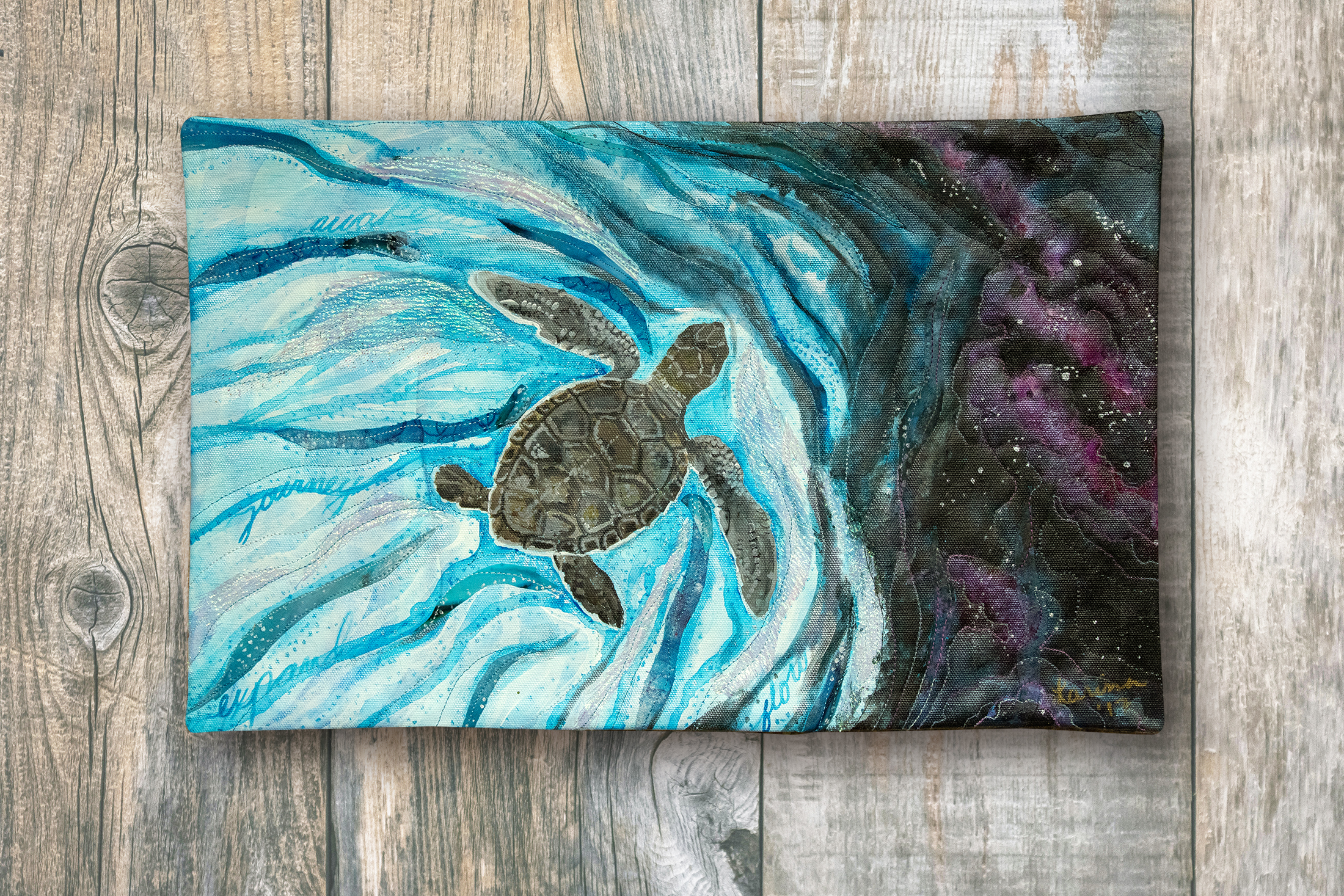 The Long Journey Sea Turtle Art Quilt by Larissa Davis