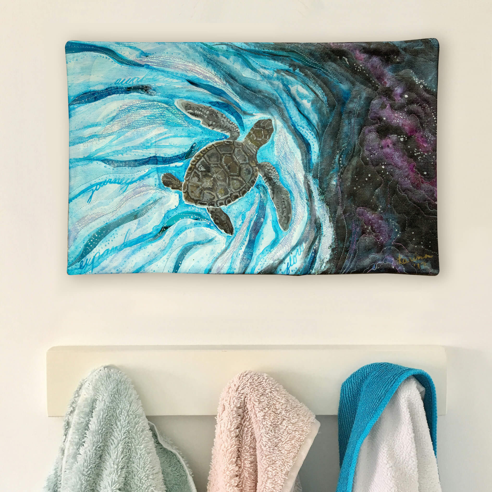 The Long Journey Sea Turtle Art Quilt by Larissa Davis