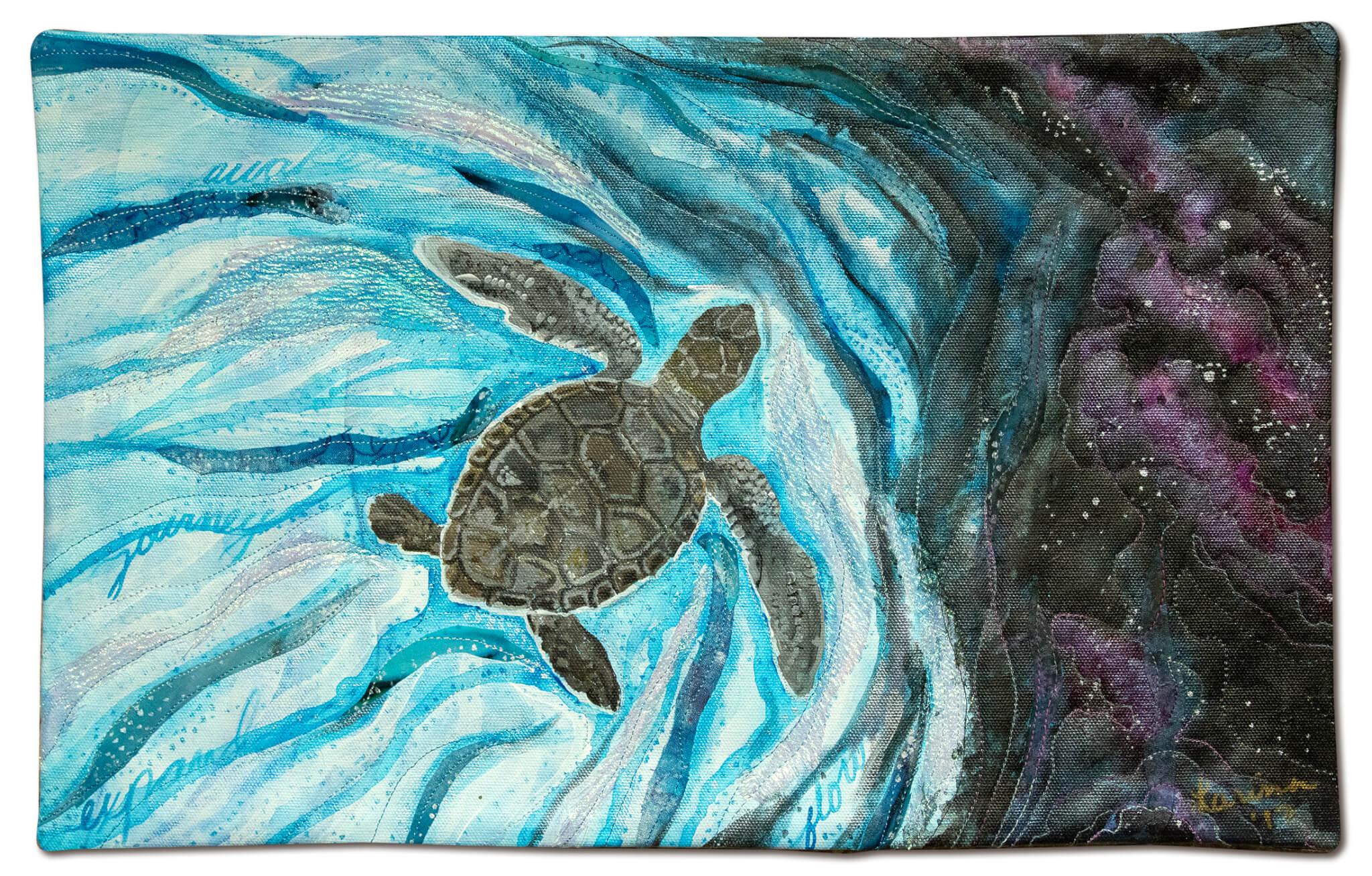 The Long Journey Sea Turtle Art Quilt by Larissa Davis