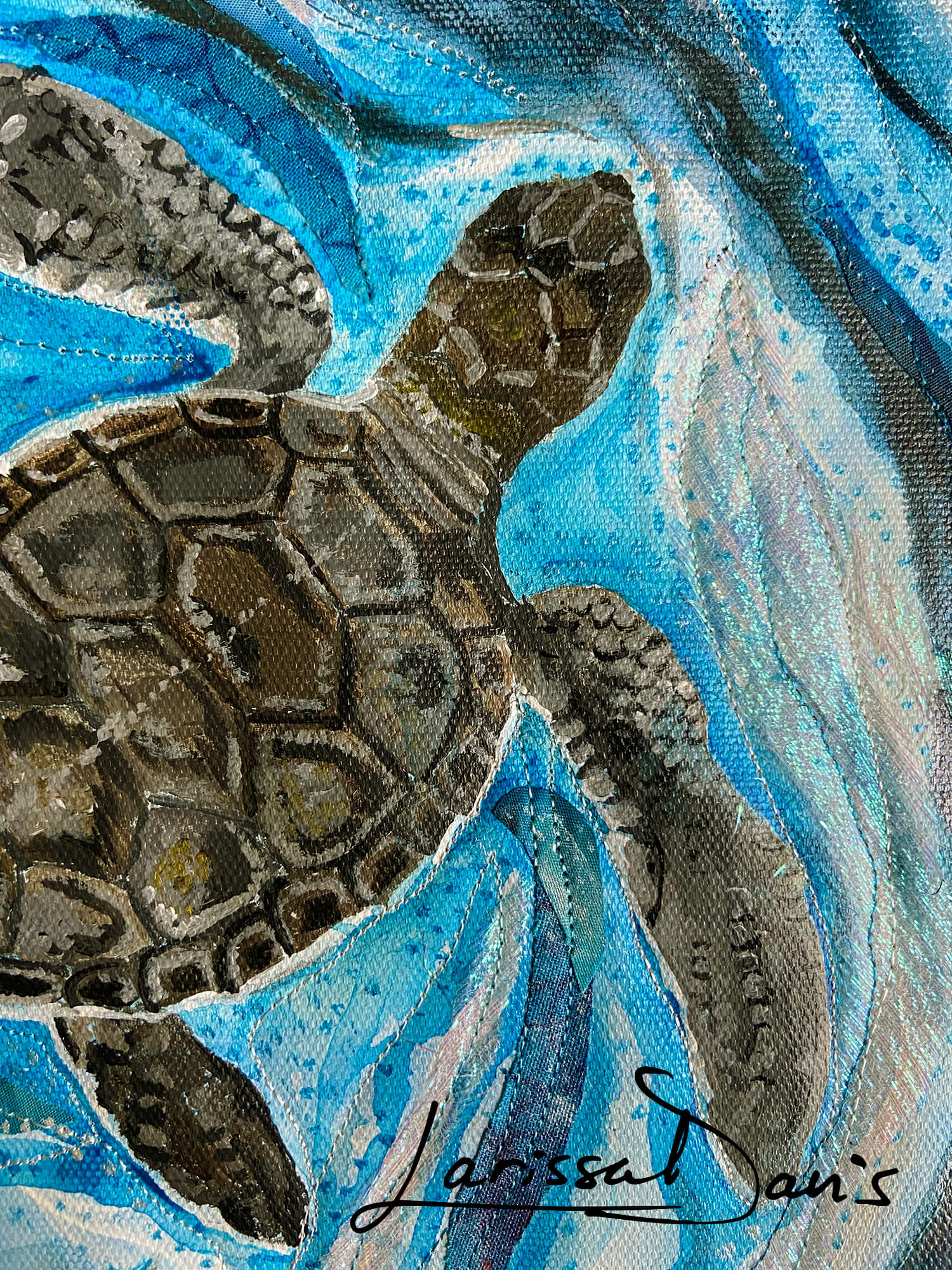 The Long Journey Sea Turtle Art Quilt by Larissa Davis