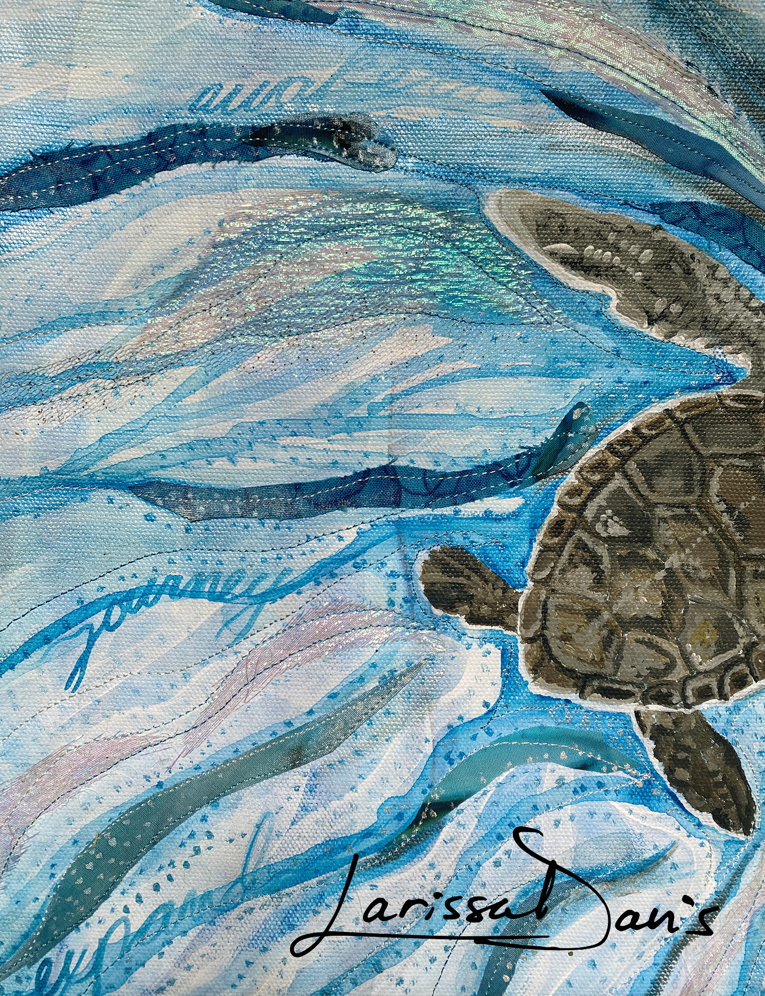 The Long Journey Sea Turtle Art Quilt by Larissa Davis