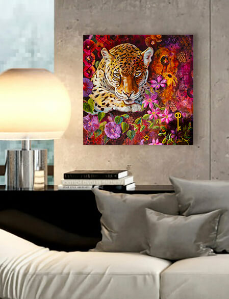 Leap of Faith Lush jaguar portrait by Larissa Davis