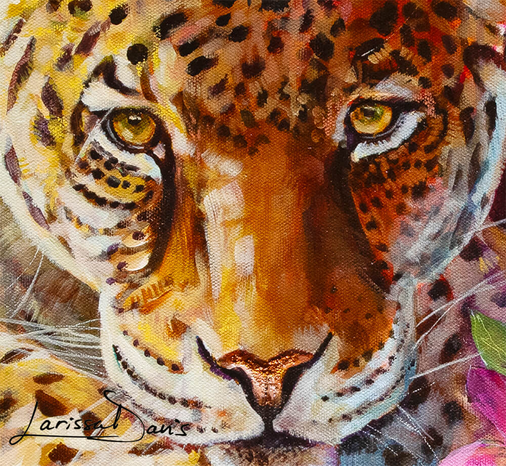 Leap of Faith Lush jaguar portrait by Larissa Davis