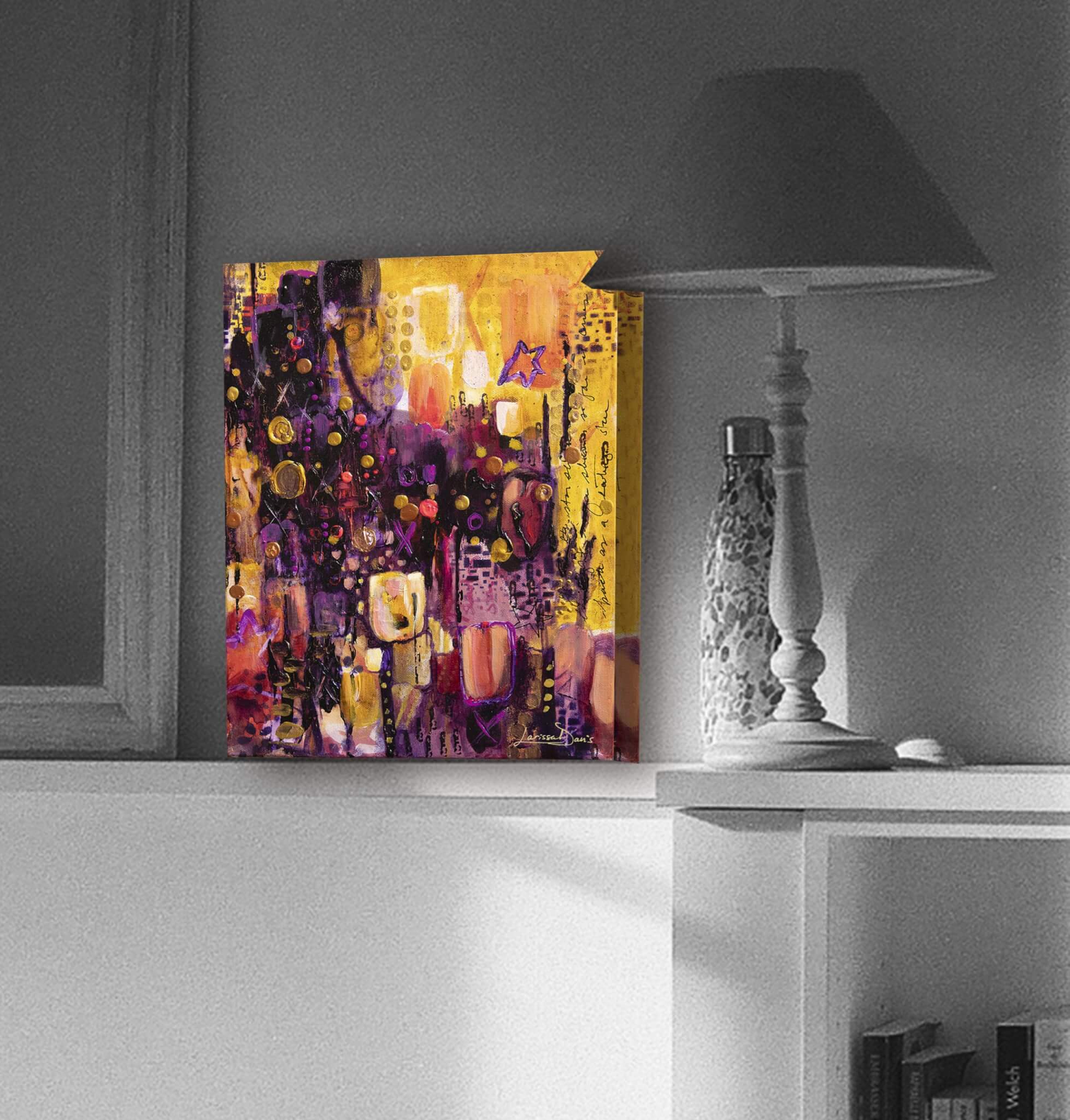 Shadows of Enlightenment Abstract in purple and gold by Larissa Davis