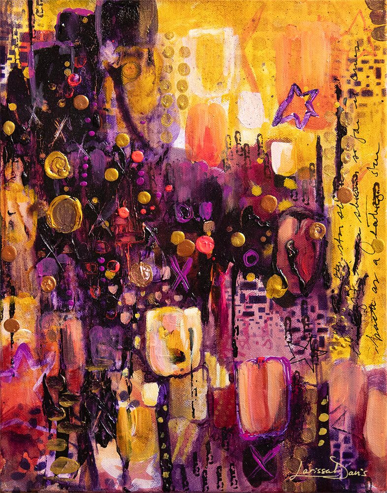 Shadows of Enlightenment Abstract in purple and gold by Larissa Davis