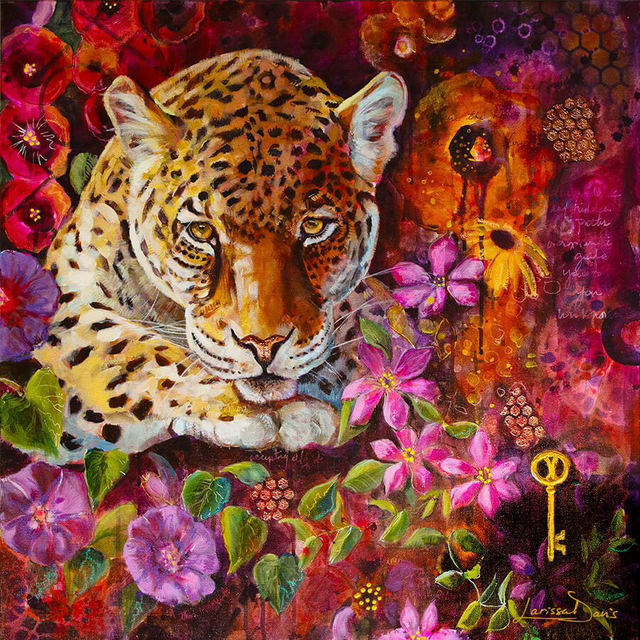 Leap of Faith Lush jaguar portrait by Larissa Davis
